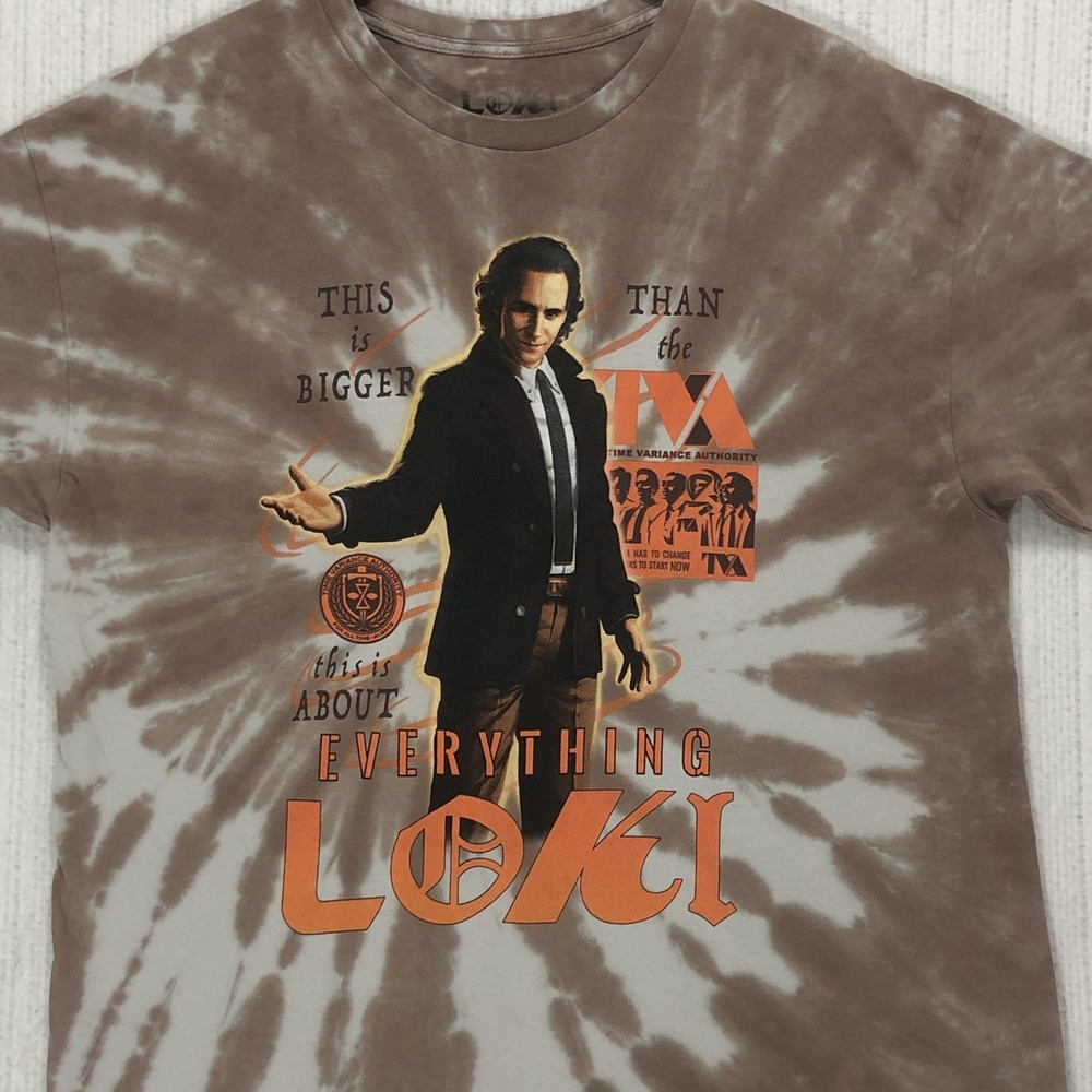 Marvel Loki TVA Tie Dye Graphic T-Shirt Mens XL Brown Tom Hiddleston Disney+ Tee